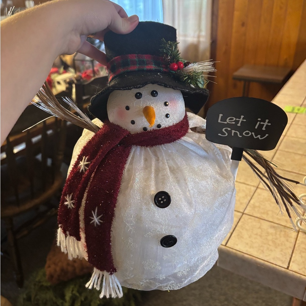 Festive Snowman Decoration with Red Scarf and Black Hat